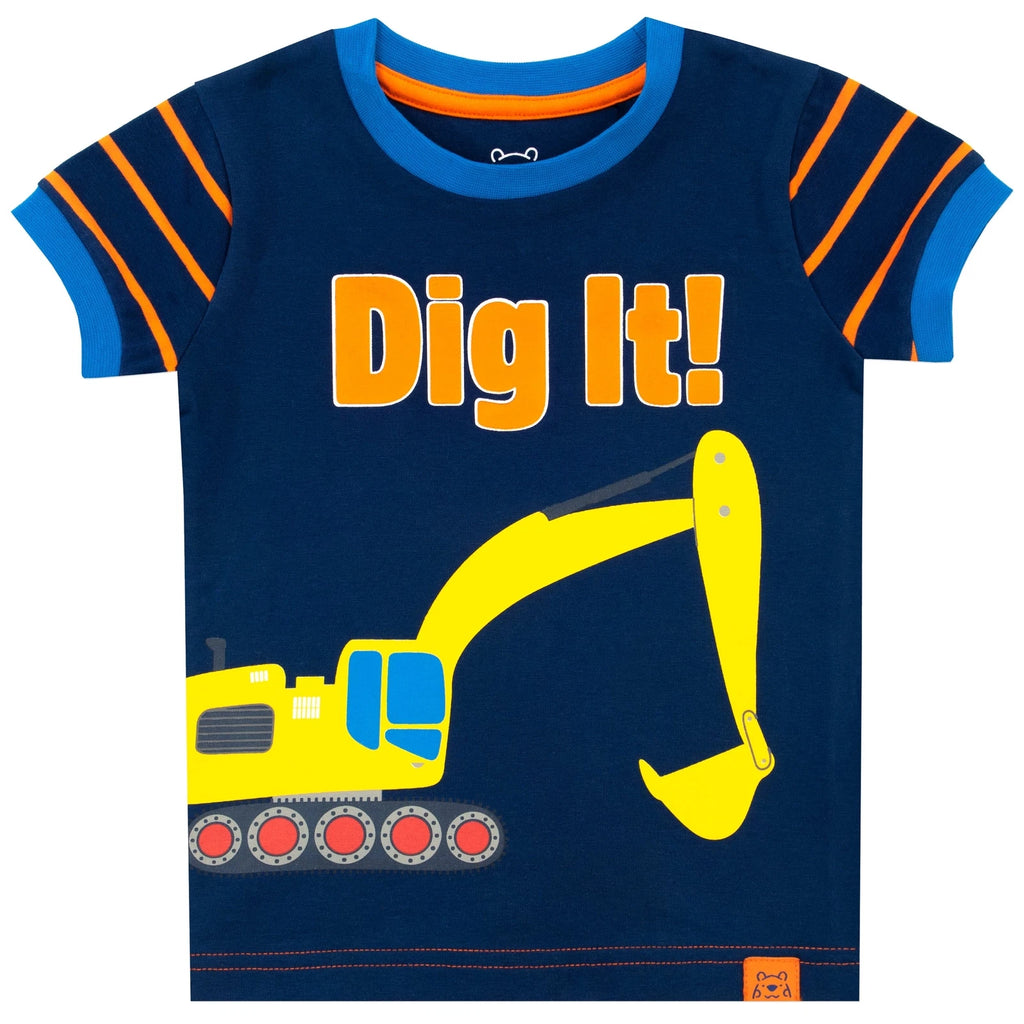 Yellow Digger Pyjamas Kids Boys 18 24 Months 2 3 4 5 6 Years PJs Stripes Blue