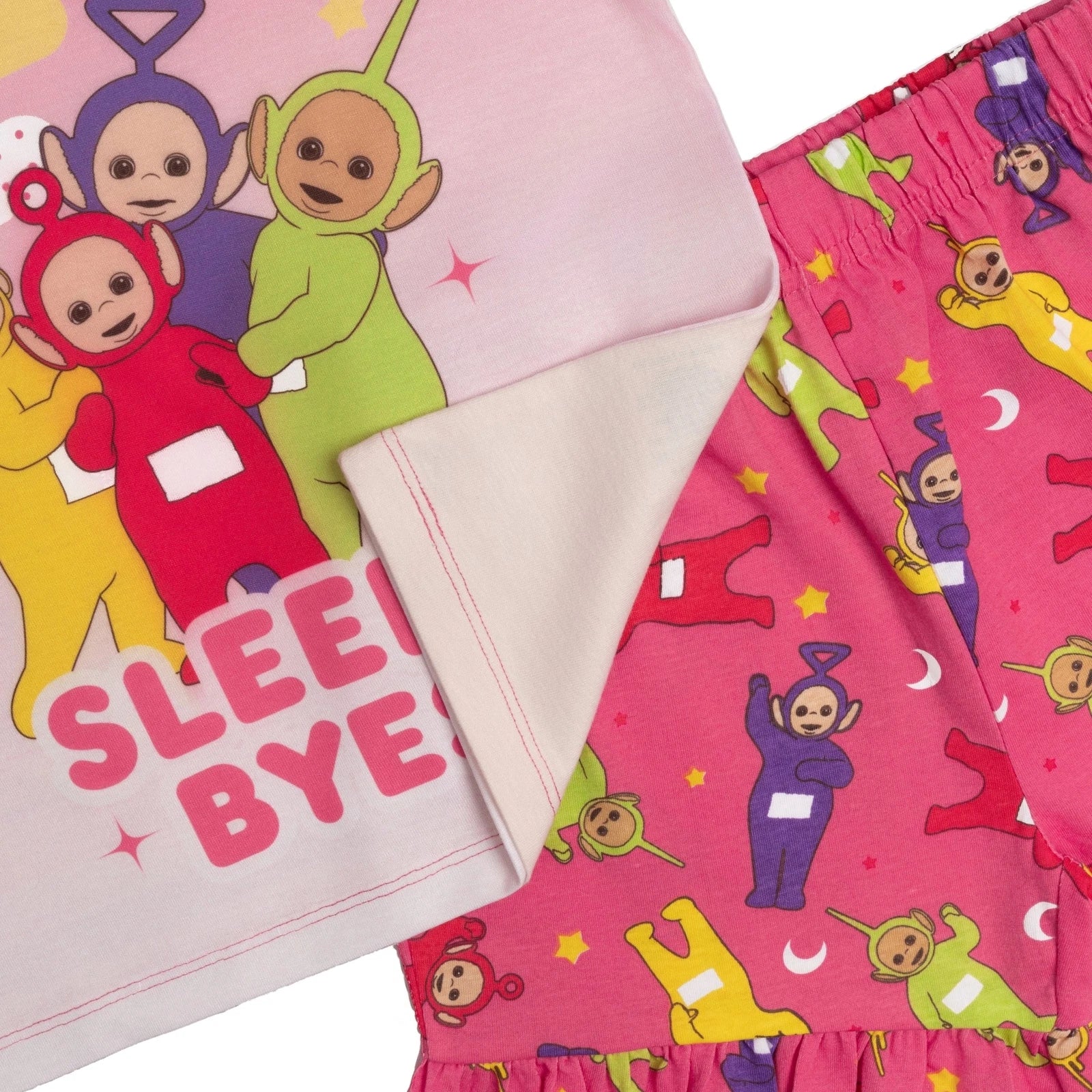 Teletubbies Girls Pyjamas Pjs Nightwear Pink Frilly Baby Toddler Kids Shorts Top