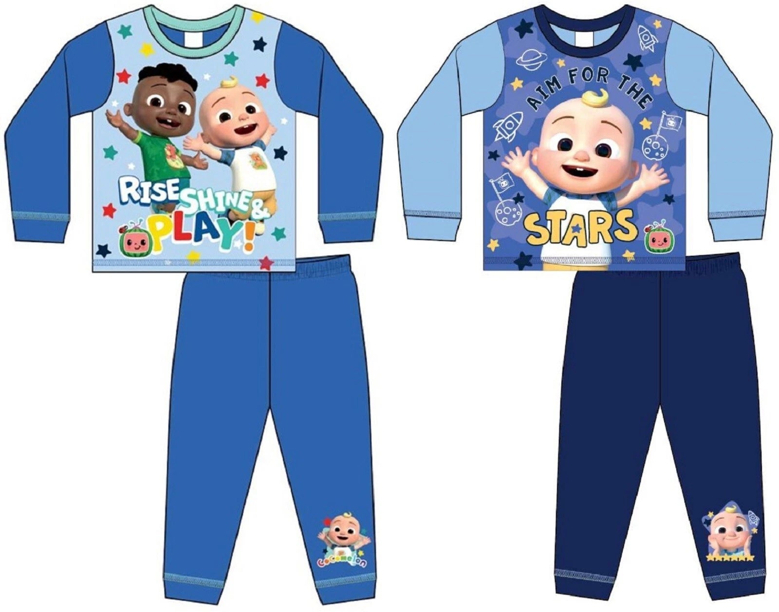 COCOMELON Boys Pyjamas/ Blue PJs in a Choice of 2 Styles Sizes 12 Months-4 Years