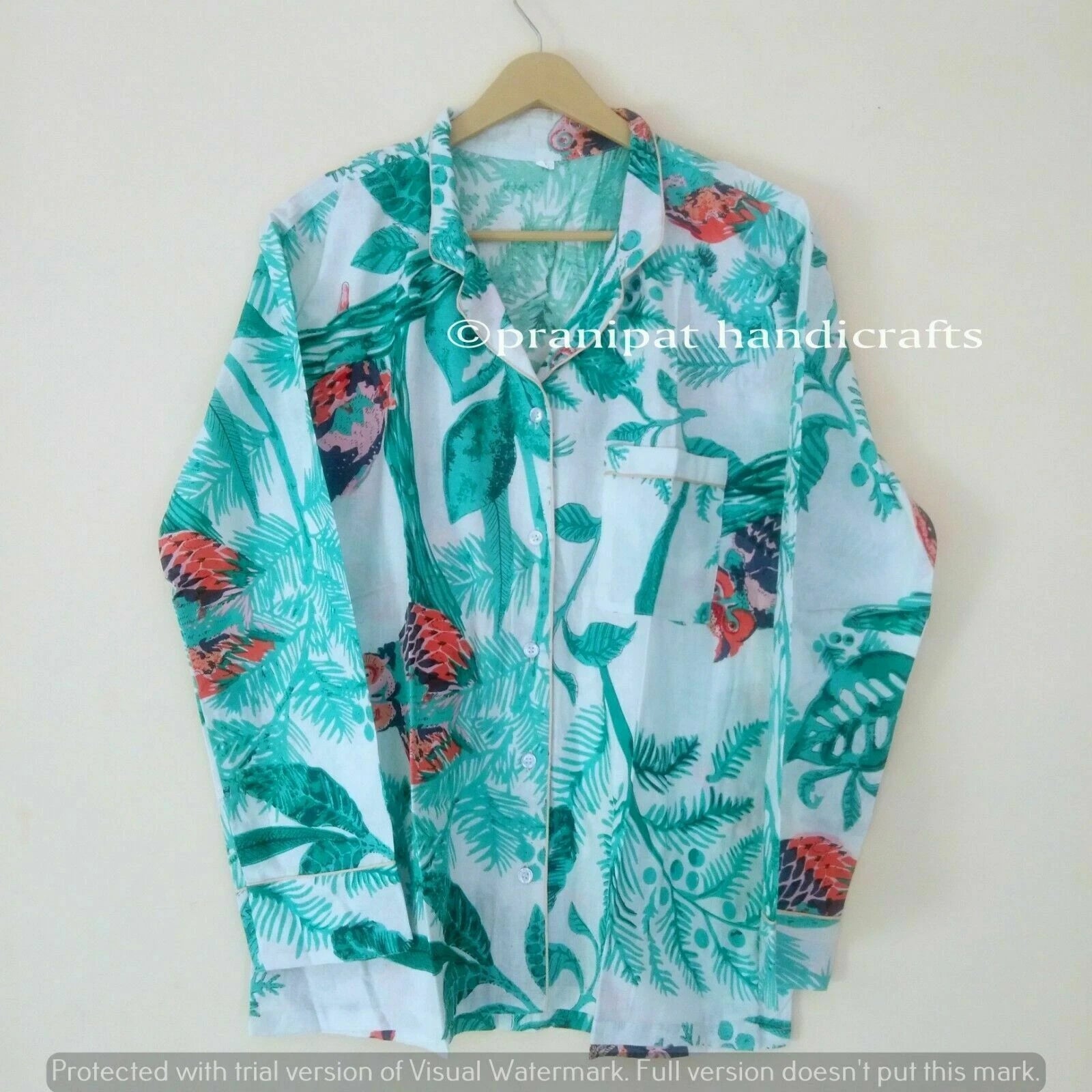 Indian Owl Print throw Cotton Turquoise Hippie Women Gypsy Sleepwear Pajama set