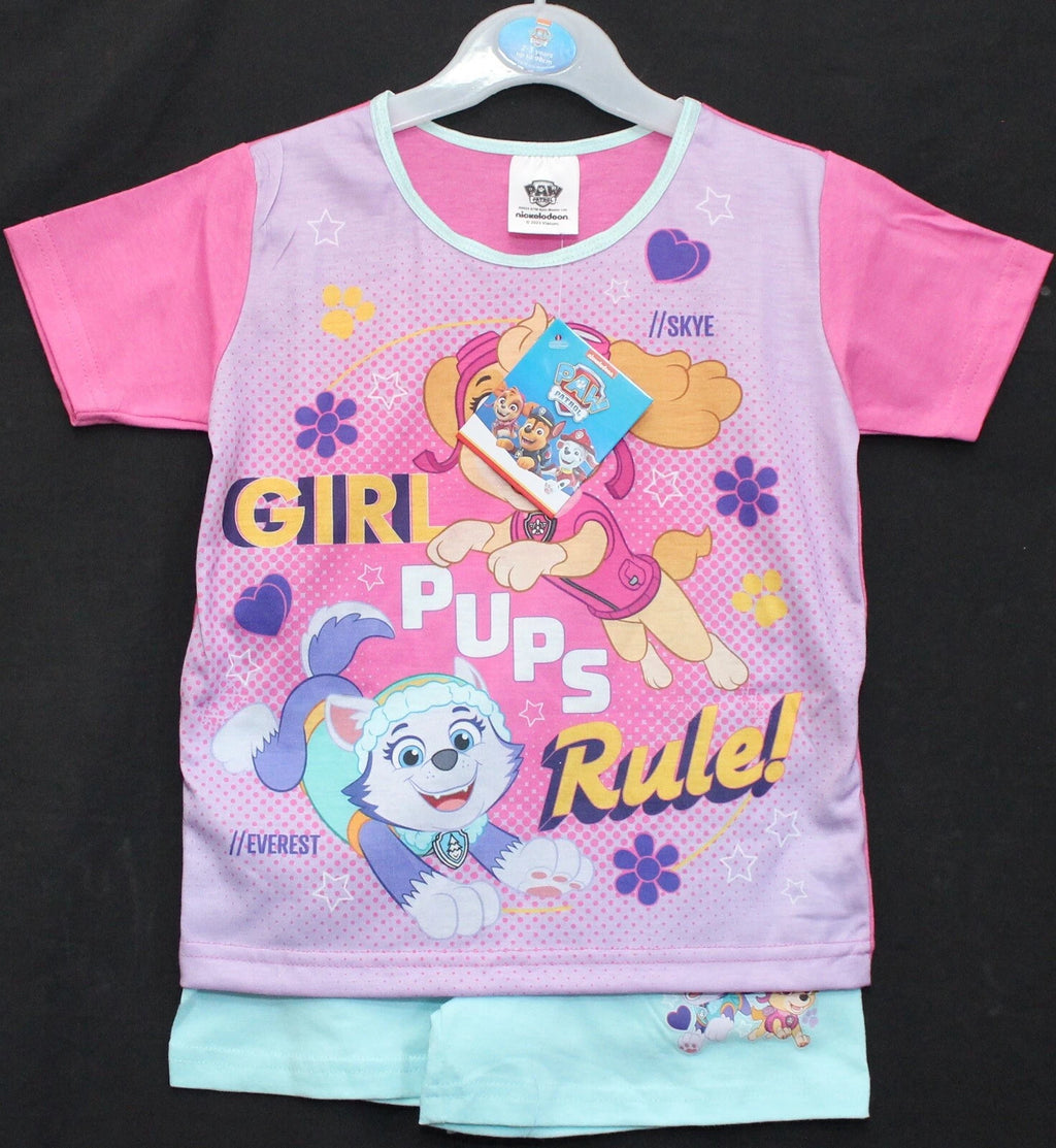 PAW PATROL Girls Pink & Mint Short Pyjamas/ Summer/ Shorty PJs Sizes 1.5-5 Years