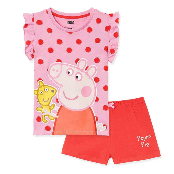 Peppa Pig Girls Pink Spotty Dotty Short Pyjamas Pjs Sleepwear Age 2 - 6  Years