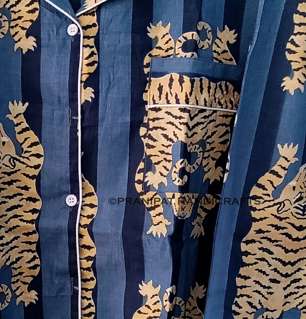 Tibetan Tiger Women Gypsy Sleepwear Cotton Blue Hippie Night wear Top-Pajama set