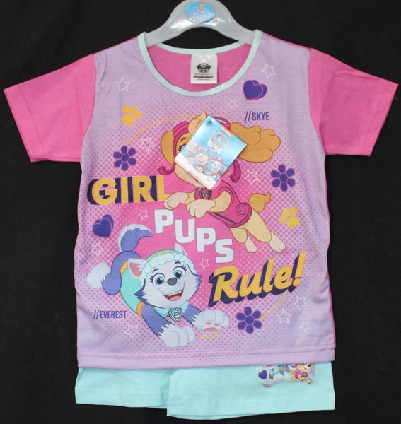 PAW PATROL Girls Pink & Mint Short Pyjamas/ Summer/ Shorty PJs Sizes 1.5-5 Years