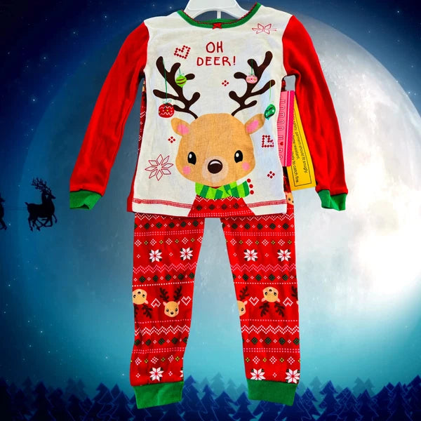 Komar Kids Christmas Pajama Set Holiday Reindeer 2T 3T Cotton 2 Piece Pajamas