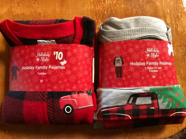 Holiday style red plaid truck family pajamas set
