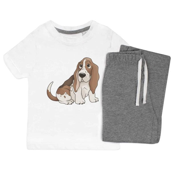 'Basset Hound' Kids Nightwear / Pyjama Set (KP021663)