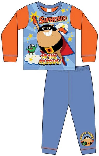 SUPERTATO Boys Pyjamas/ Orange & Blue Long-Sleeved PJs Sizes 18 Months-5 Years