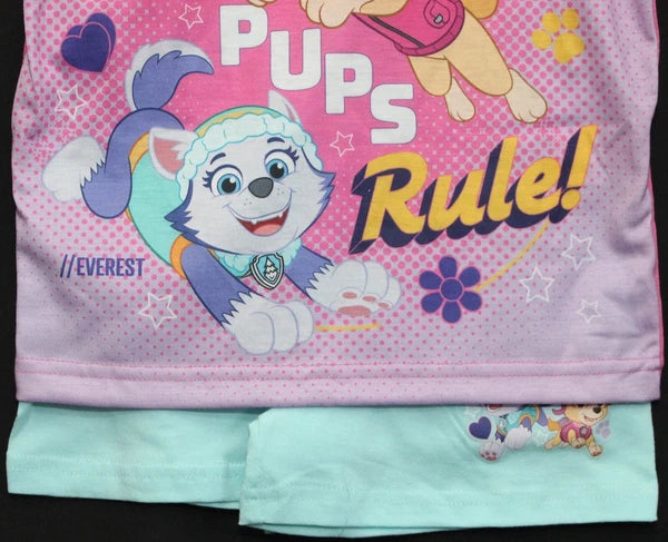 PAW PATROL Girls Pink & Mint Short Pyjamas/ Summer/ Shorty PJs Sizes 1.5-5 Years