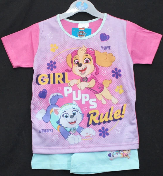 PAW PATROL Girls Pink & Mint Short Pyjamas/ Summer/ Shorty PJs Sizes 1.5-5 Years