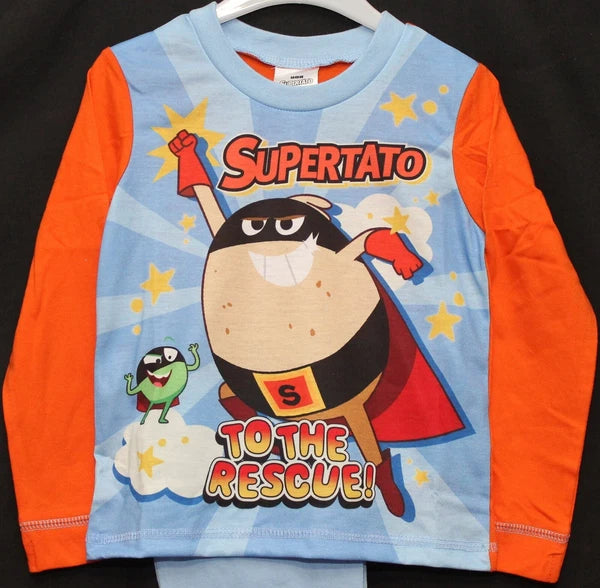 SUPERTATO Boys Pyjamas/ Orange & Blue Long-Sleeved PJs Sizes 18 Months-5 Years