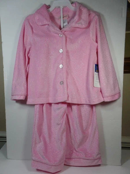 New Girl's 2 Pc Pink Soft Mink Pajamas w/ Silver Foil Dots, Sz 2T, 3T
