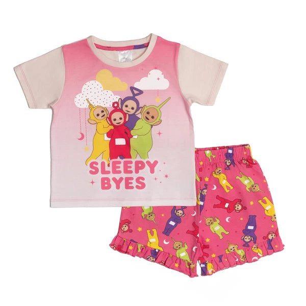 Teletubbies Girls Pyjamas Pjs Nightwear Pink Frilly Baby Toddler Kids Shorts Top