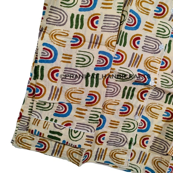 Women Abstract Summer Beige Hippie Sleepwear Cotton Ethnic Night wear Pajama set