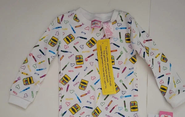 Infant Girls Kidgets Brand 2 Piece White Multicolor Crayons Pajama Set 18M  24M