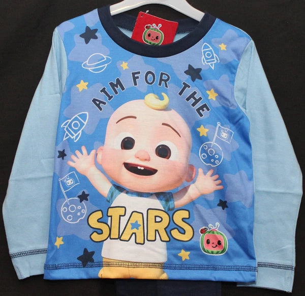 COCOMELON Boys Pyjamas/ Blue PJs in a Choice of 2 Styles Sizes 12 Months-4 Years