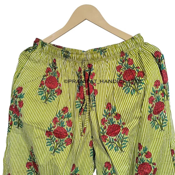 Women Floral Stripe Summer Green Sleepwear Hippie Cotton Night wear Pajama set