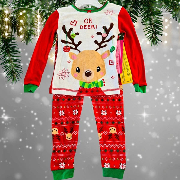 Komar Kids Christmas Pajama Set Holiday Reindeer 2T 3T Cotton 2 Piece Pajamas