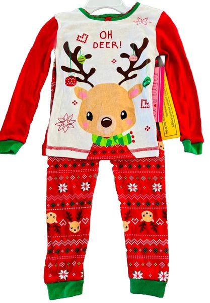 Komar Kids Christmas Pajama Set Holiday Reindeer 2T 3T Cotton 2 Piece Pajamas