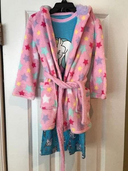 NWT Girl's UNICORN Pajamas PJ Robe 3 piece Set Dreamlife Pink Blue 2T 3T 4 Star