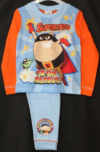 SUPERTATO Boys Pyjamas/ Orange & Blue Long-Sleeved PJs Sizes 18 Months-5 Years