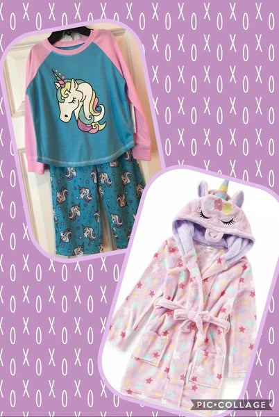 NWT Girl's UNICORN Pajamas PJ Robe 3 piece Set Dreamlife Pink Blue 2T 3T 4 Star