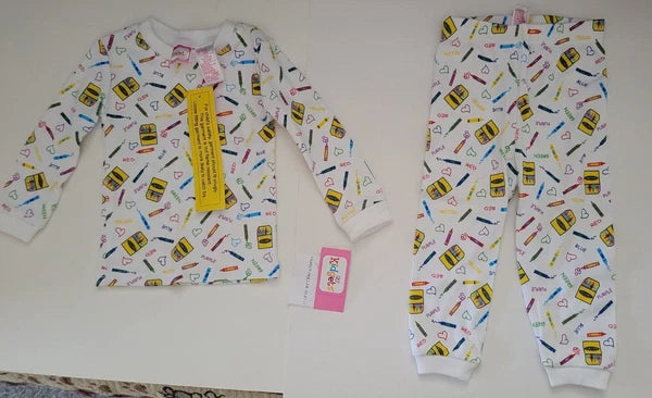 Infant Girls Kidgets Brand 2 Piece White Multicolor Crayons Pajama Set 18M  24M