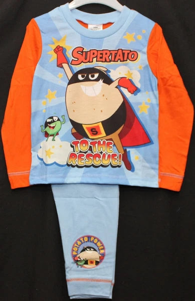 SUPERTATO Boys Pyjamas/ Orange & Blue Long-Sleeved PJs Sizes 18 Months-5 Years