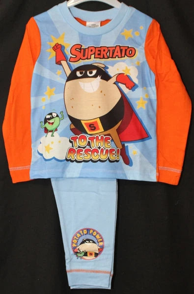 SUPERTATO Boys Pyjamas/ Orange & Blue Long-Sleeved PJs Sizes 18 Months-5 Years