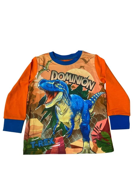 Kids T-Rex Pyjamas Set Boys Girls Night Time Pyjamas Orange B1018LL N