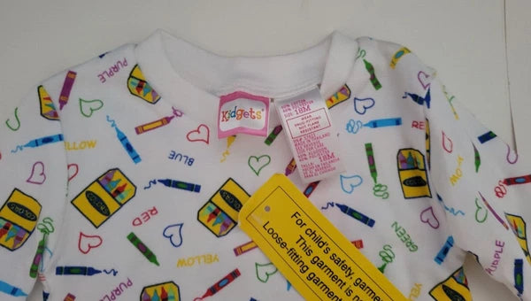 Infant Girls Kidgets Brand 2 Piece White Multicolor Crayons Pajama Set 18M  24M